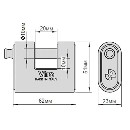 Замок навісний VIRO PANZER 4115 (3 ключа) - Фото №5