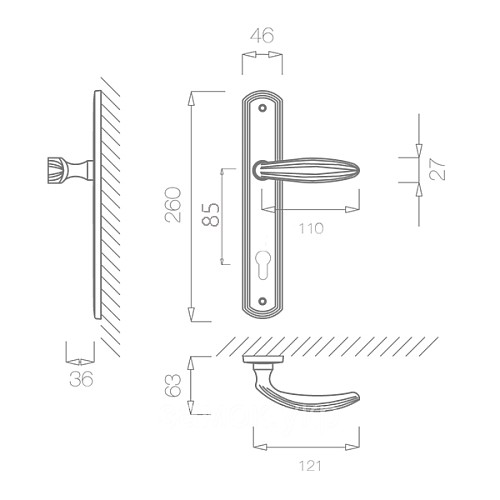Ручки на планці TUPAI Sofia 1911-85 бронза матова - Фото №2