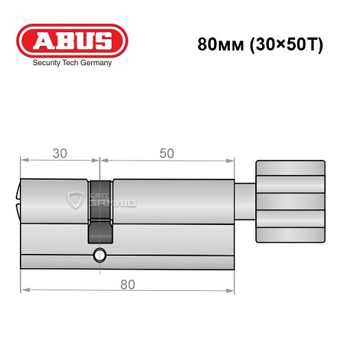 Циліндр ABUS X12R 80T (30*50T) нікель сатин - Фото №6