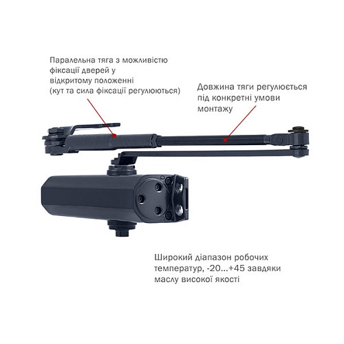 Доводчик RYOBI DS-1554P PRL HO с фиксацией до 60кг Серый антрацит - Фото №4