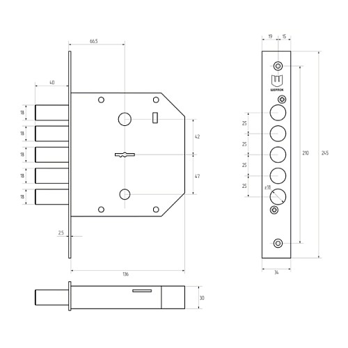 Механізм замка SHERLOCK 06.01 (BS66,5мм) 5 ключів - Фото №5