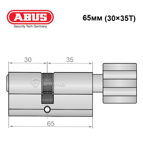 Циліндр ABUS S60P 65T (30*35T) нікель - Фото №7