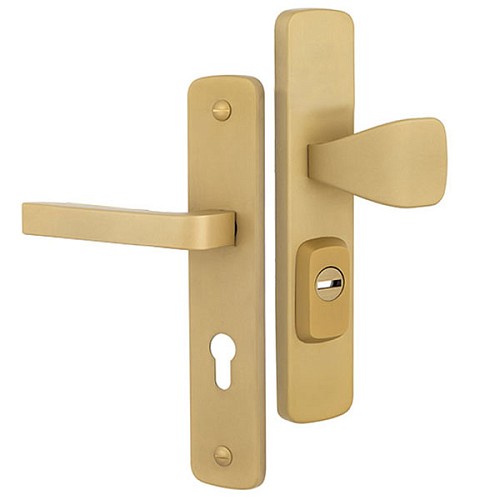 Ручки на планці з протектором ROSTEX Astra R 72мм (38-55мм) фіксована-нажимна титан PVD сатин - Фото №1