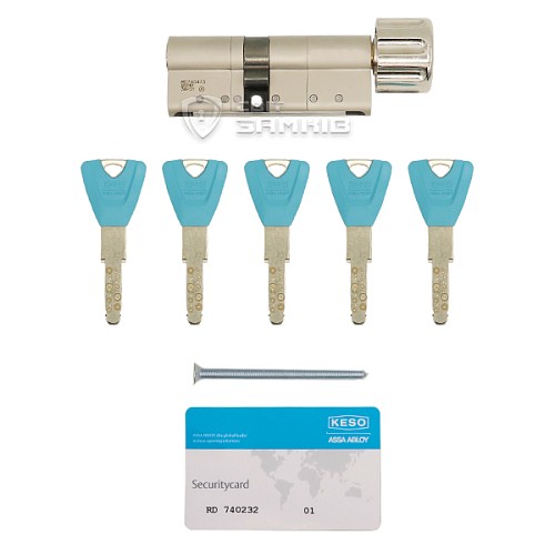 Цилиндр KESO 8000 80T (35*45T) никель сатин 5 ключей - Фото №8