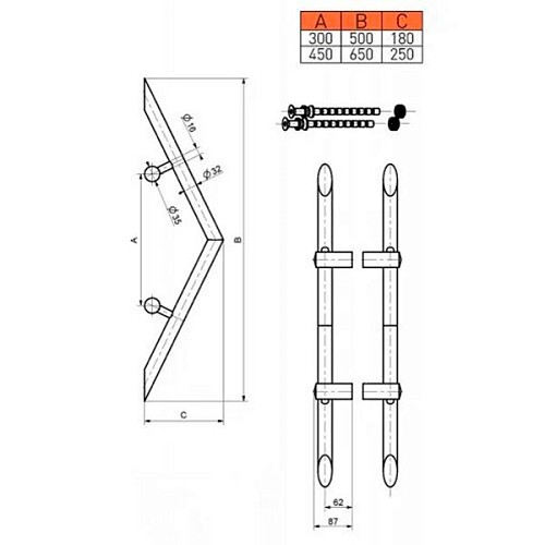 Ручки скобы MEDOS VT.300/90 угловые (комплект) нержавеющая сталь - Фото №4