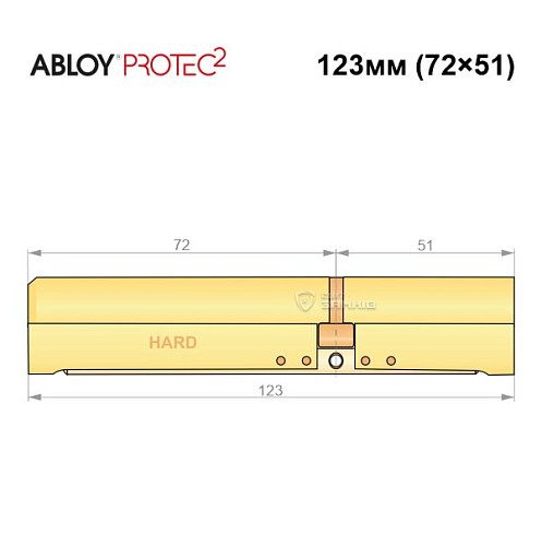 Циліндр ABLOY Protec2 123 (72H*51) (H - гартована сторона) латунь полірована - Фото №6