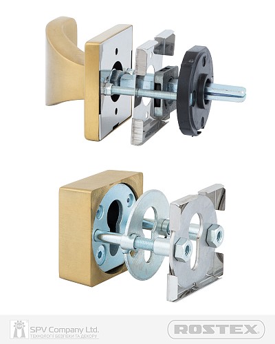 Ручки на розетте с протектором ROSTEX Quadrum фиксированная-нажимная нержавеющая сталь матовая титан PVD - Фото №4