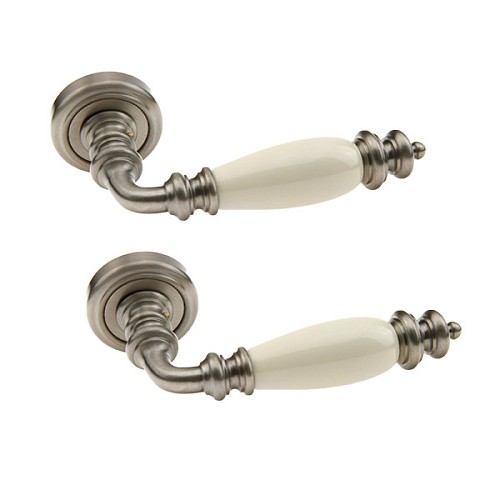 Ручки на розетте FADEX Siena Ceramic V N02 никель матовый/бежевая керамика - Фото №1