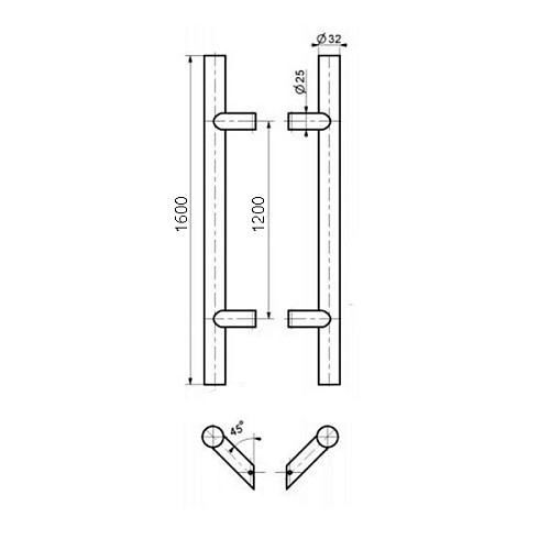 Ручки скобы MEDOS PR 1600/1200.45 (комплект) труба 40*20 нержавеющая сталь - Фото №4
