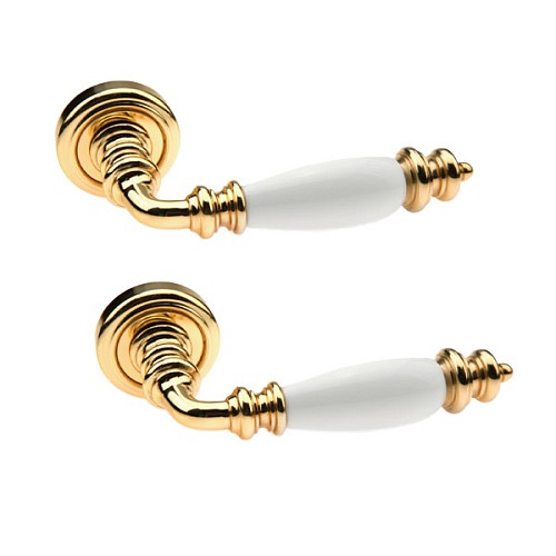 Ручки на розетте FADEX Siena Ceramic V L01 латунь полированная/белая керамика - Фото №1