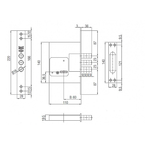 Механізм замка  KALE 257LX (BS60*85мм) хром - Фото №5