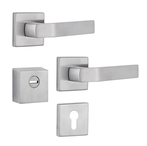 Ручки на розетте с протектором ROSTEX Quadrum нержавеющая сталь матовая - Фото №1