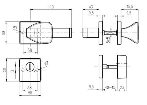 Ручки на розетте с протектором ROSTEX Quadrum фиксированная-нажимная нержавеющая сталь матовая титан PVD - Фото №7