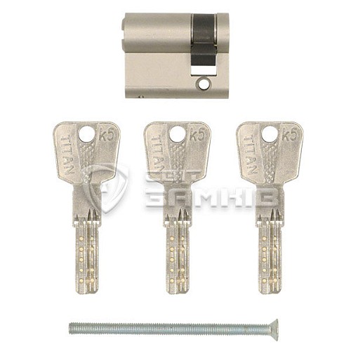 Цилиндр половинка TITAN K5 75 (65*10) никель сатин 3 ключа - Фото №6