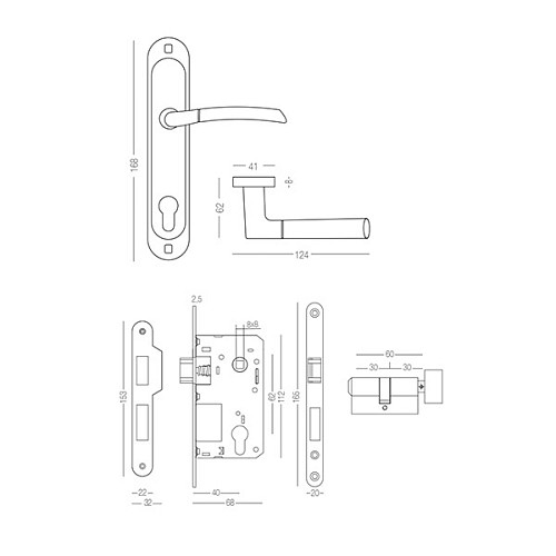 Комплект замка LINDE A-1210 PZ (BS40*62мм) AB старая бронза - Фото №2