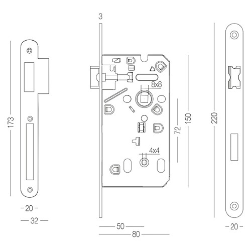 Механізм замка MVM M-72 WC (BS50*72мм) SN матовий нікель - Фото №2