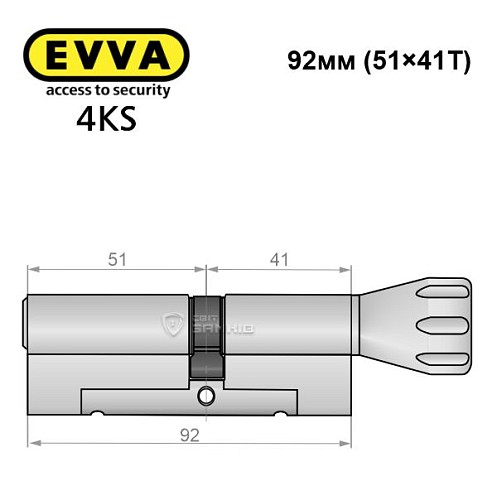 Циліндр EVVA 4KS 92T (51*41T) нікель сатин 5 ключів - Фото №6