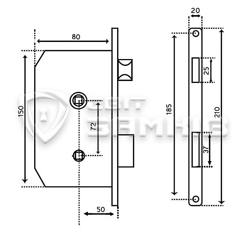 Механізм замка JANIA WC (BS50*72мм) - Фото №2