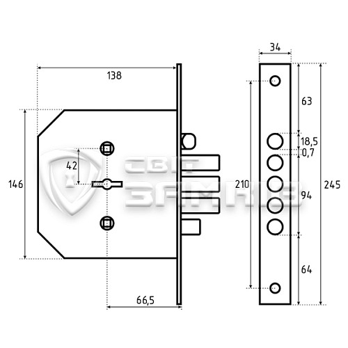 Механизм замка ЕЛЬБОР 1.06.40 левий (BS66,5*42мм) (н) - Фото №6
