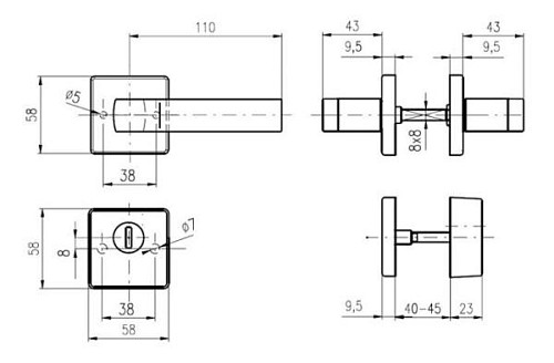 Ручки на розетте с протектором ROSTEX Quadrum нержавеющая сталь матовая - Фото №7