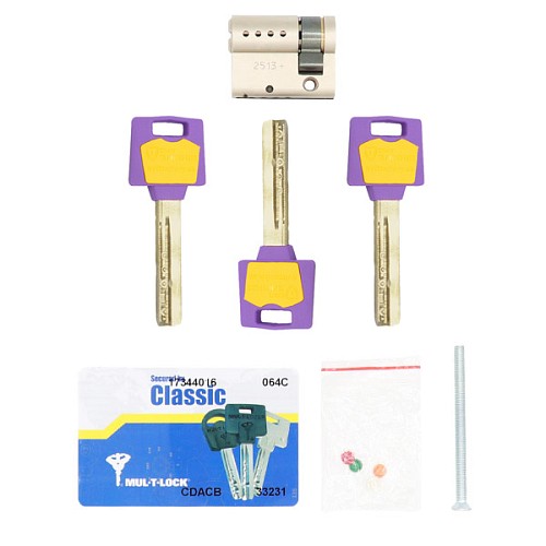 Цилиндр половинка MUL-T-LOCK MTL400/ClassicPRO 59,5 (50*9,5) никель сатин 3 ключа - Фото №4