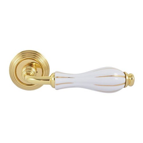 Ручки на розеті FIMET Lady 148 (269) F01 полірована латунь/білий фарфор/золоті смужки - Фото №2