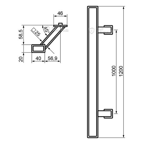 Ручки скоби ABARO Sydney 45° L:1200 X:1000 W:40*20mm BM чорний мат. (комплект) - Фото №12