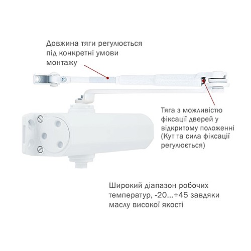 Доводчик RYOBI DS-1554 STD с фиксацией до 80кг Белый - Фото №5