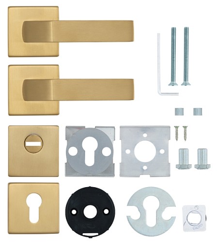Ручки на розеті з протектором ROSTEX Quadrum нержавіюча сталь матова титан PVD - Фото №6