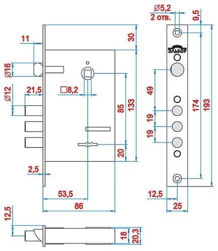 Механизм замка ЕЛЬБОР Rex 1.7 (BS53,5*85мм) (н) - Фото №3