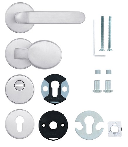 Ручки на розеті з протектором ROSTEX Rotondum фіксована-нажимна нержавіюча сталь матова - Фото №6