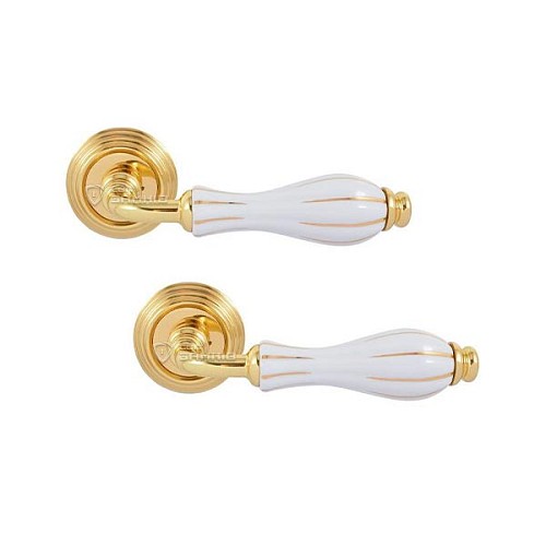 Ручки на розеті FIMET Lady 148 (269) F01 полірована латунь/білий фарфор/золоті смужки - Фото №1