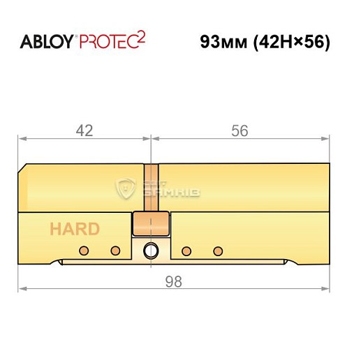 Циліндр ABLOY Protec2 98 (42H*56) (H - гартована сторона) латунь полірована - Фото №6