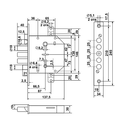 Механізм замка CLASS 0641 (BS66,5*42мм) SN сатин правий (латунний ключ) - Фото №5