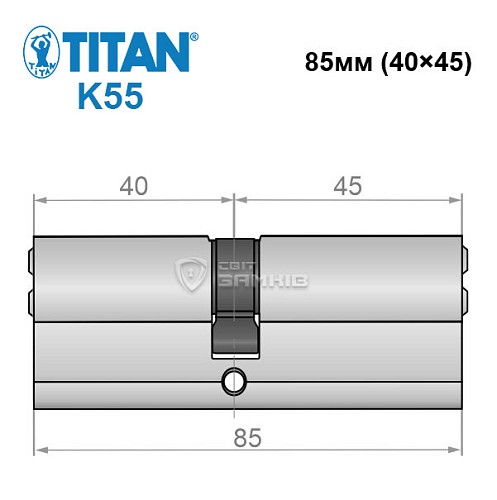 Циліндр TITAN K55 85 (40*45) нікель сатин - Фото №5