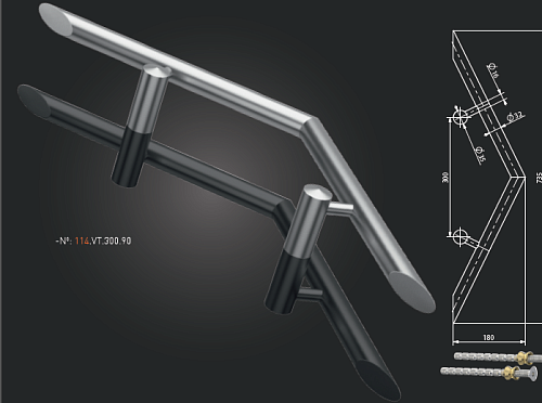 Ручки скобы MEDOS VT.300/90 угловые (комплект) нержавеющая сталь - Фото №2