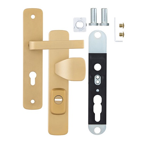 Ручки на планці з протектором ROSTEX Astra R 72мм (38-55мм) фіксована-нажимна титан PVD сатин - Фото №6