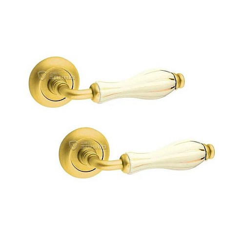 Ручки на розеті FIMET Lady 148 (231C) F02 матова латунь/білий фарфор/золоті смужки - Фото №1