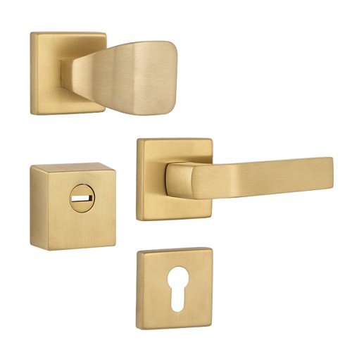 Ручки на розетте с протектором ROSTEX Quadrum фиксированная-нажимная нержавеющая сталь матовая титан PVD - Фото №1