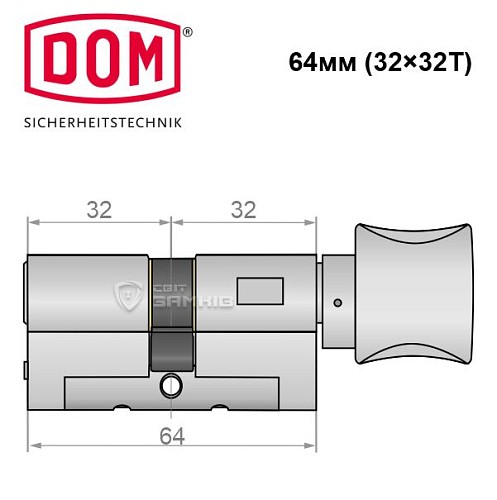 Циліндр DOM Diamant 64T (32*32T) нікель сатин - Фото №5