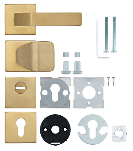 Ручки на розетте с протектором ROSTEX Quadrum фиксированная-нажимная нержавеющая сталь матовая титан PVD - Фото №6