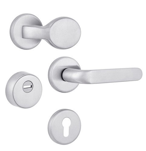 Ручки на розеті з протектором ROSTEX Rotondum фіксована-нажимна нержавіюча сталь матова - Фото №1