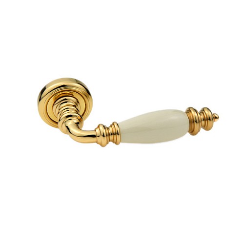 Ручки на розетте FADEX Siena Ceramic V L01 латунь полированная/бежевая керамика - Фото №2