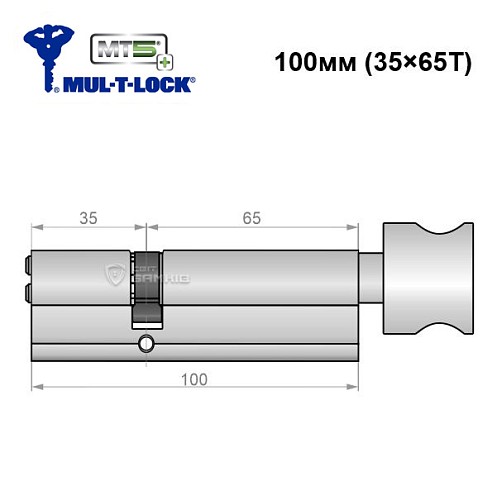 Цилиндр MUL-T-LOCK MTL800/MT5 + MOD 100T (35*65T) (модульный) никель сатин - Фото №6