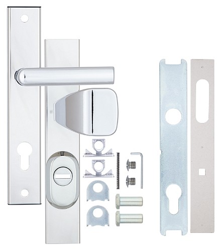 Ручки на планці з протектором ROSTEX R1 R 85мм (38-55мм) фіксована-нажимна хром полірований - Фото №6