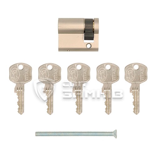 Цилиндр половинка TITAN K1 ML 75 (65*10) никель сатин 5 ключа - Фото №6