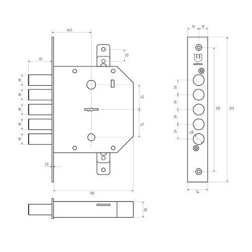 Механізм замка SHERLOCK 06.02 (BS66,5мм) 5 ключів - Фото №5
