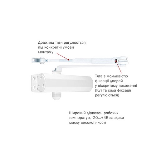 Дотягувач RYOBI DS-2005V BC STD HO з фіксацією до 100кг Блискучо білий - Фото №3