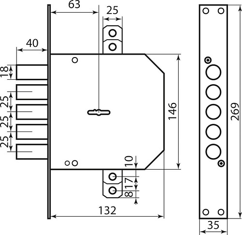 Механизм замка MOTTURA 50.798D5 (BS66мм) R правый - Фото №7
