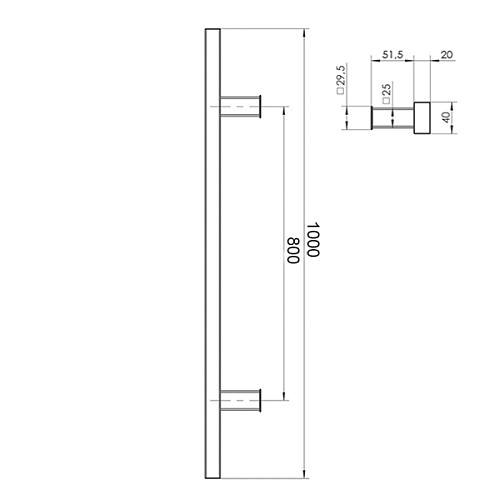 Ручки скобы WALA QA10 1000/800.90 (комплект) труба 40*20 черный матовый - Фото №3